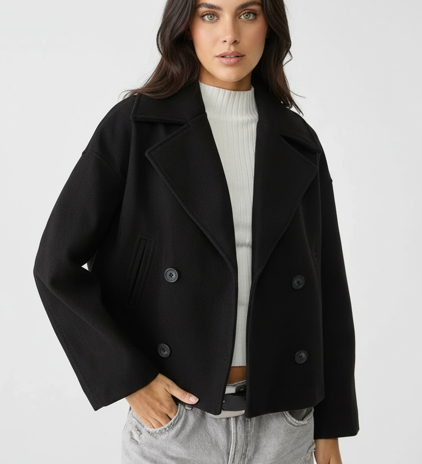 Kort Damejakke – Stilfuld Cropped med Dobbeltknap Design