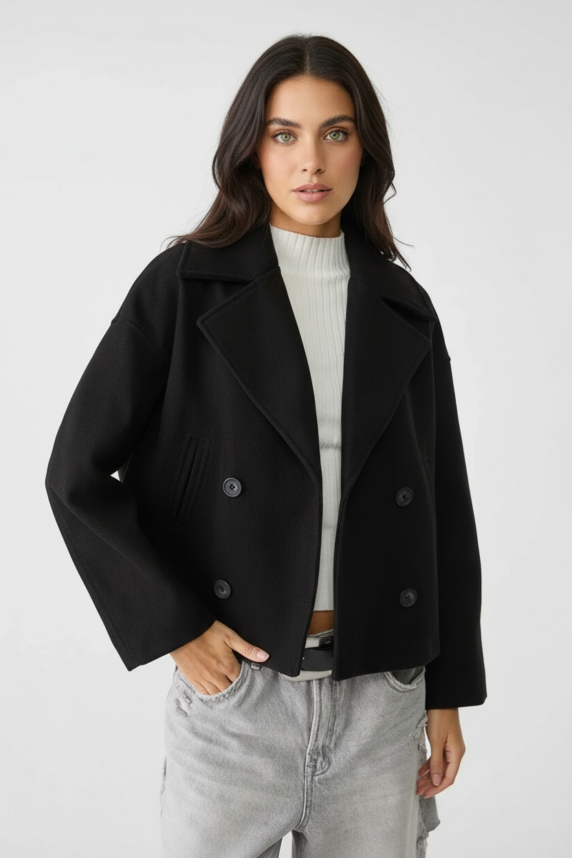 Kort Damejakke – Stilfuld Cropped med Dobbeltknap Design