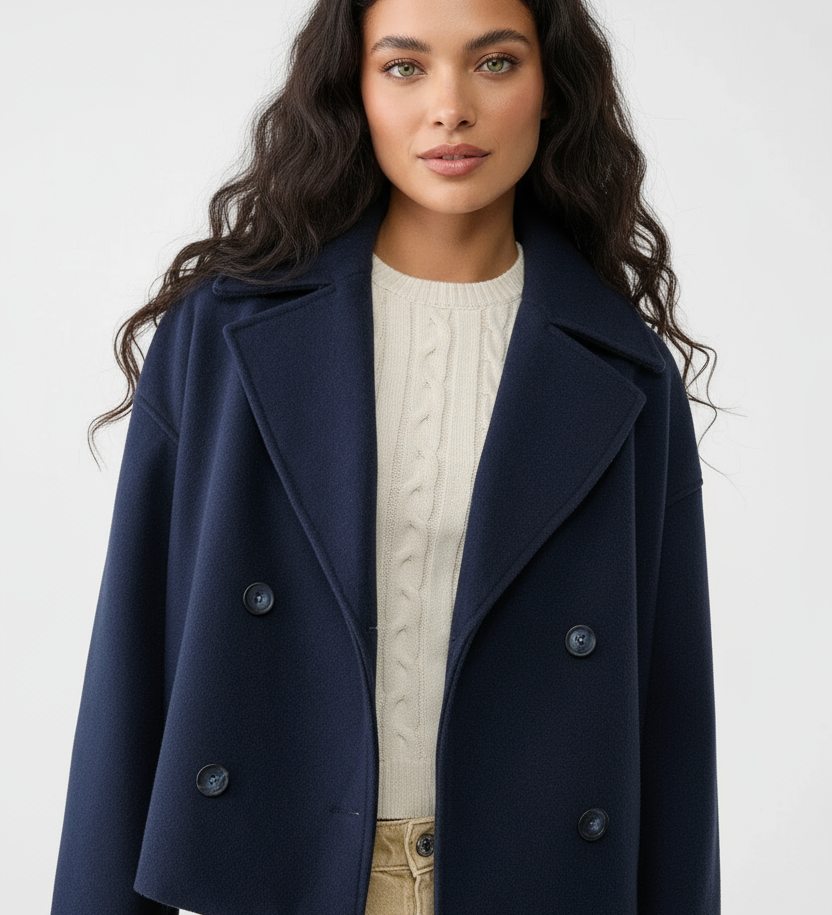 Kort Damejakke – Stilfuld Cropped med Dobbeltknap Design