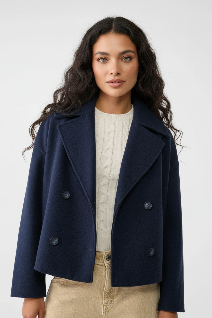 Kort Damejakke – Stilfuld Cropped med Dobbeltknap Design