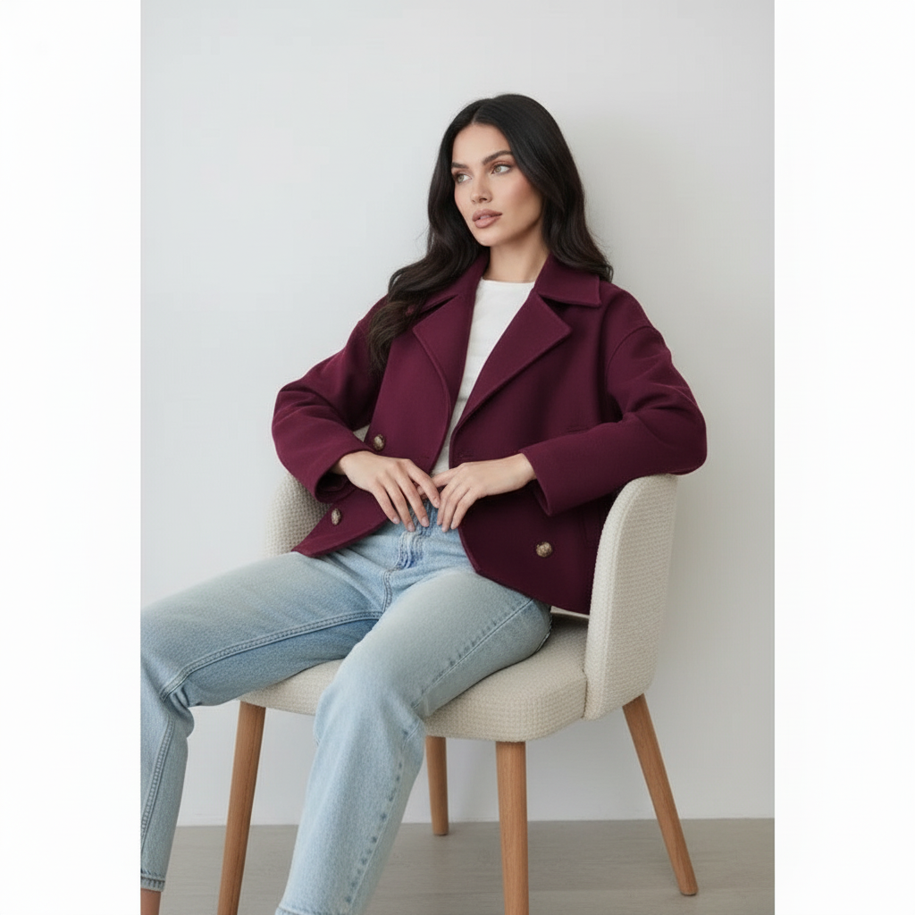 Kort Damejakke – Stilfuld Cropped med Dobbeltknap Design