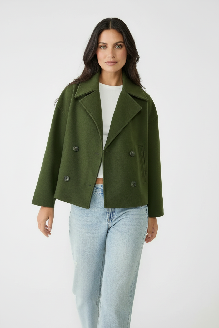 Kort Damejakke – Stilfuld Cropped med Dobbeltknap Design