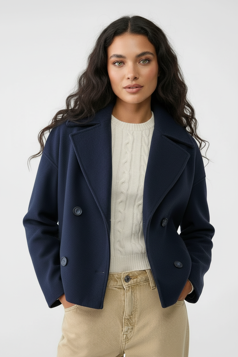 Kort Damejakke – Stilfuld Cropped med Dobbeltknap Design