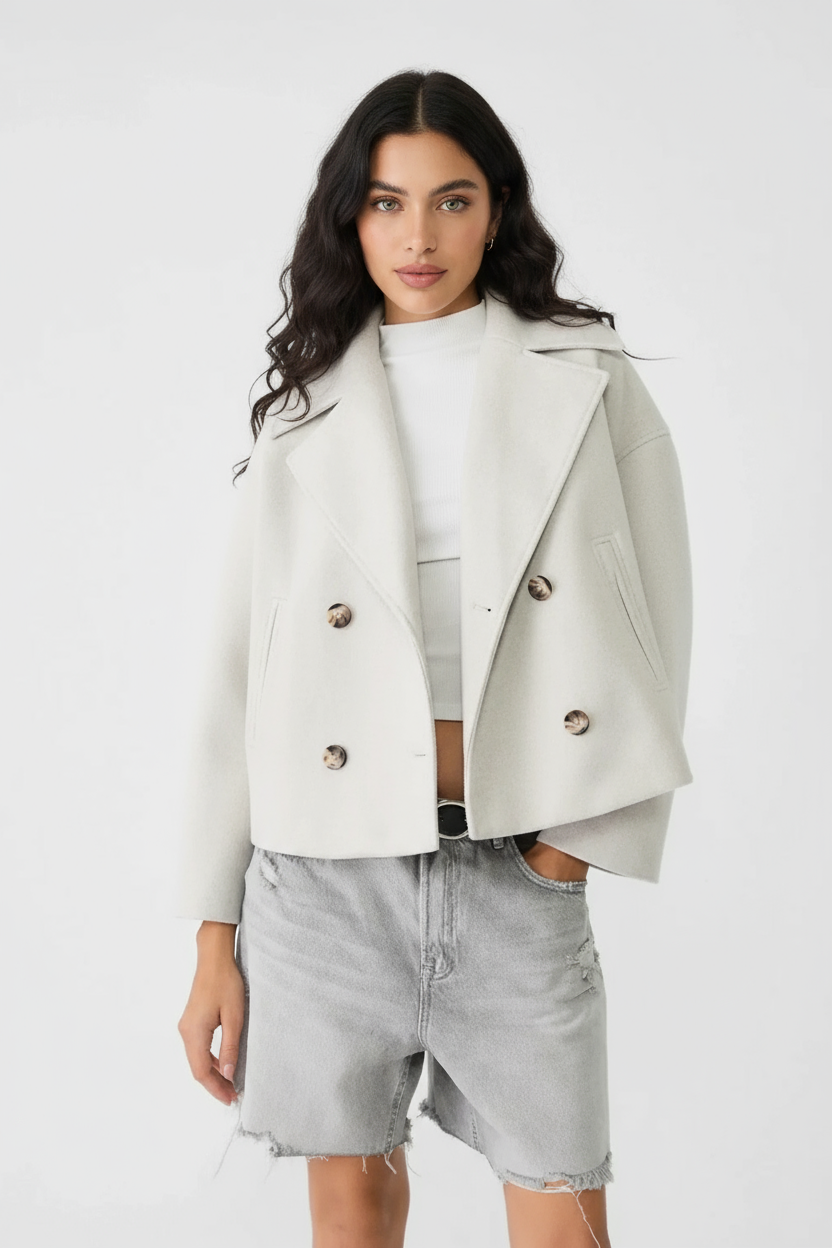 Kort Damejakke – Stilfuld Cropped med Dobbeltknap Design