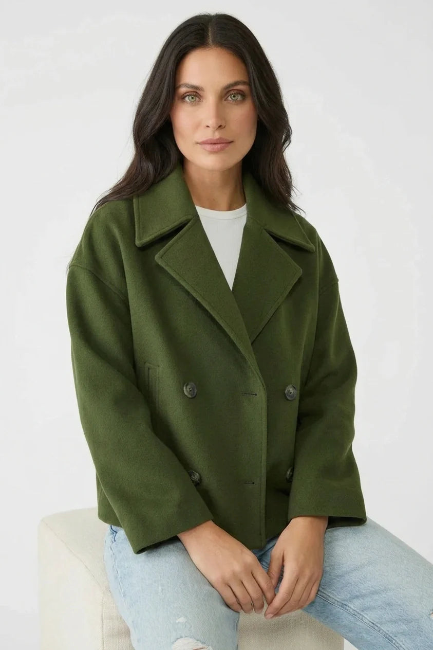 Kort Damejakke – Stilfuld Cropped med Dobbeltknap Design