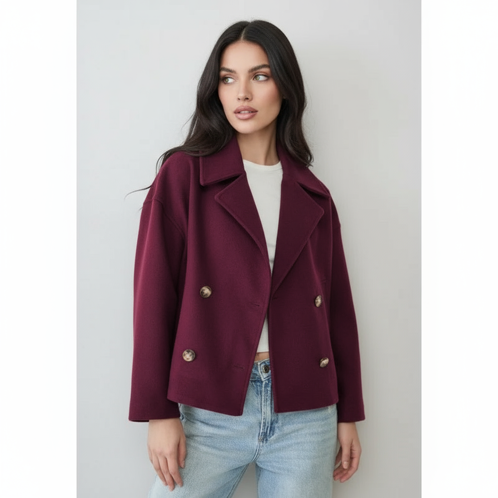 Kort Damejakke – Stilfuld Cropped med Dobbeltknap Design