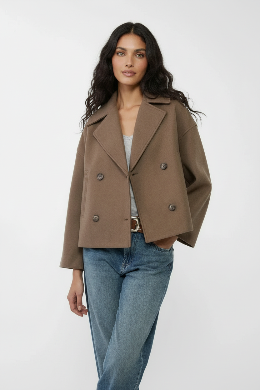 Kort Damejakke – Stilfuld Cropped med Dobbeltknap Design