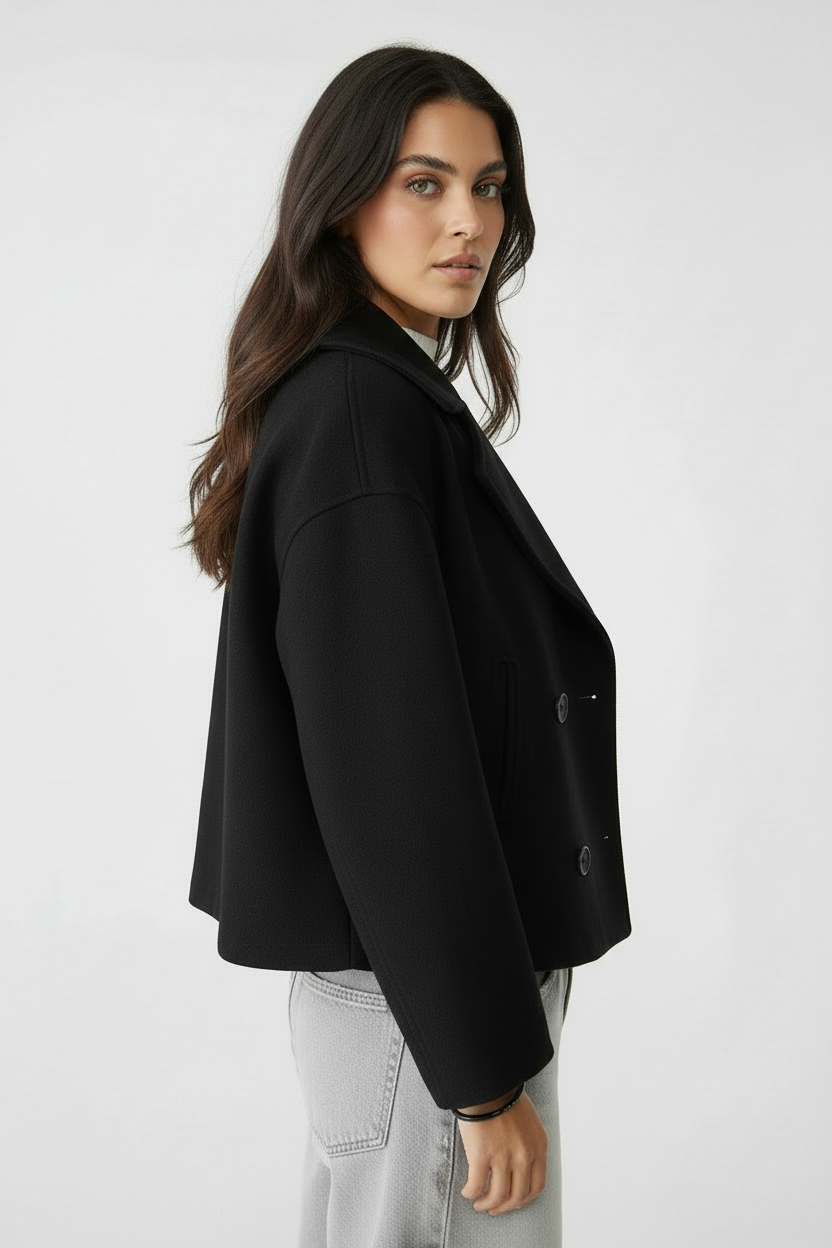 Kort Damejakke – Stilfuld Cropped med Dobbeltknap Design