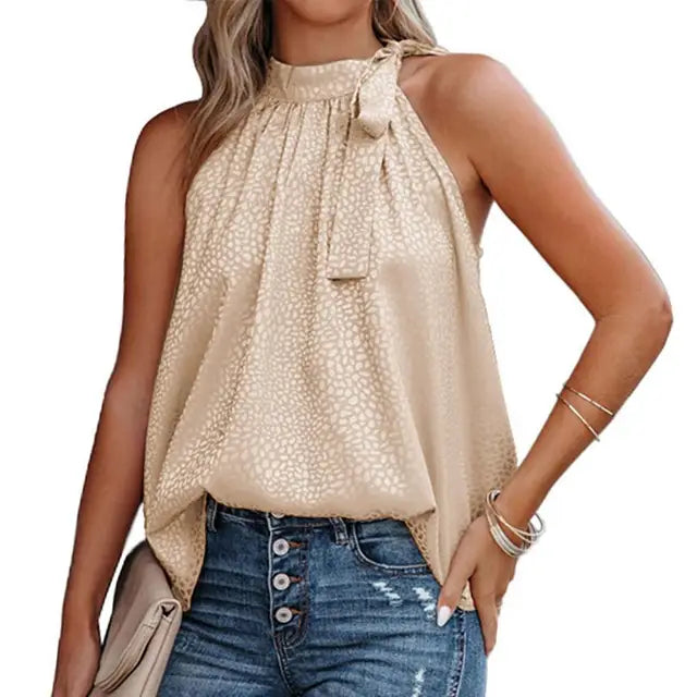 Lexy Halterneck Top med Sløjfedetalje – Elegant Ærmeløs Bluse