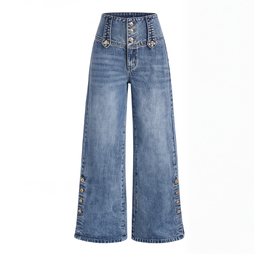 Jeans Baggy Brede Ben Knapfront Retro Komfortable Dame Hverdag Casual Stil – Revelle