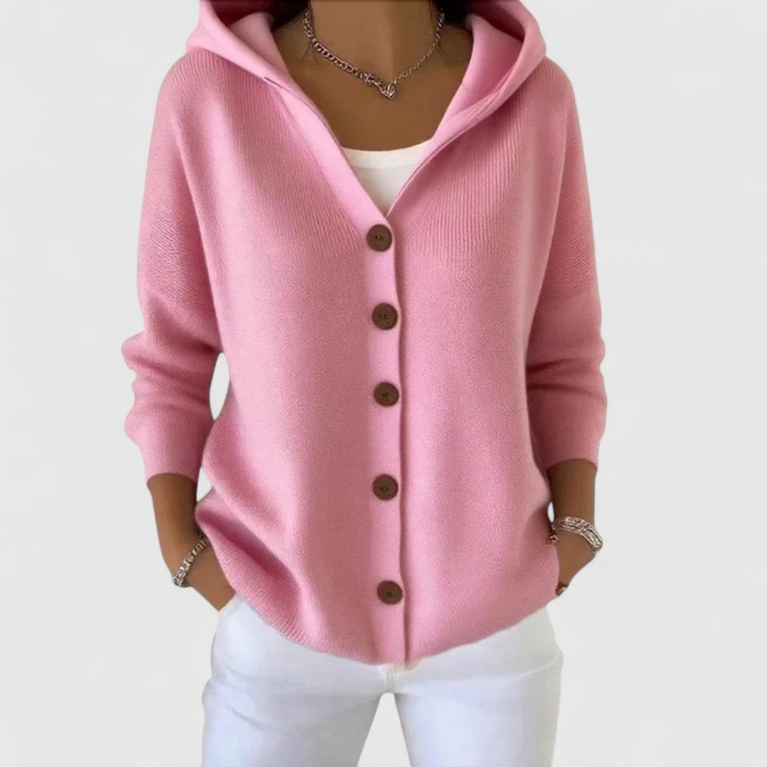 Cardigan femme à capuche, boutonnage et manches longues