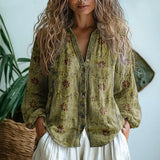 Kvinders Bluse | Naturprint Split V-Hals