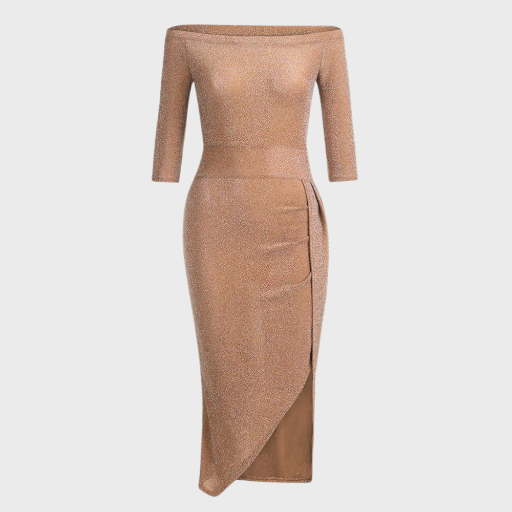Mila | Kvinders Skinnende Glitter Midi Cocktailkjole med Side Slids
