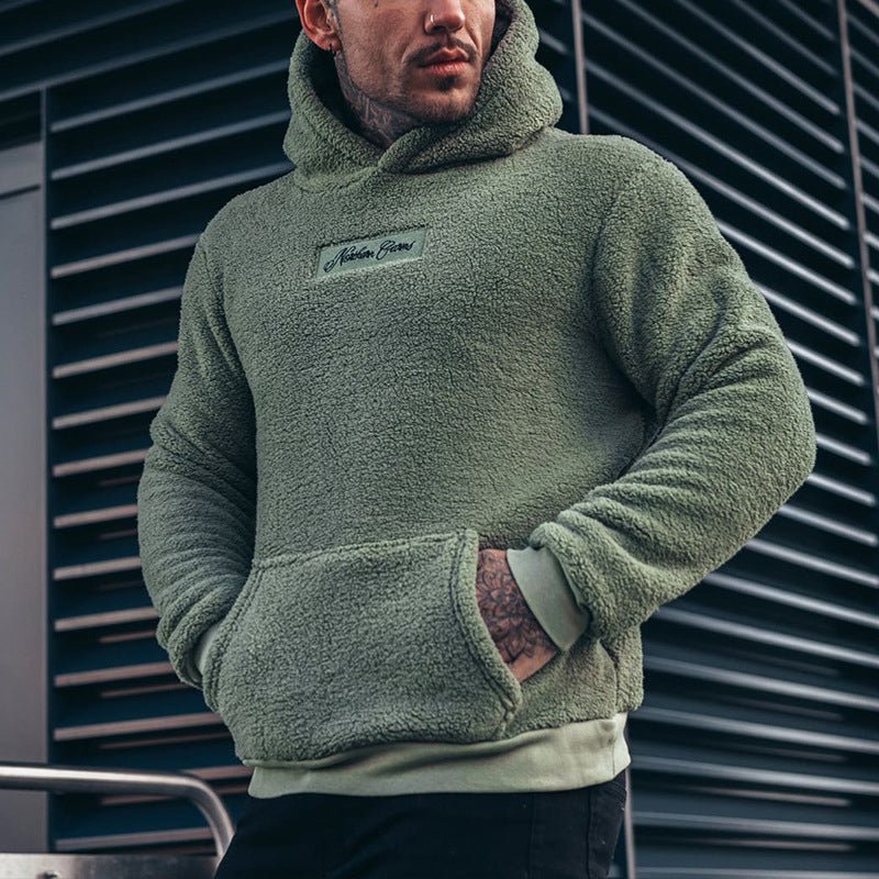 Herre hættetrøje i teddyfleece med hætte og kængurulomme