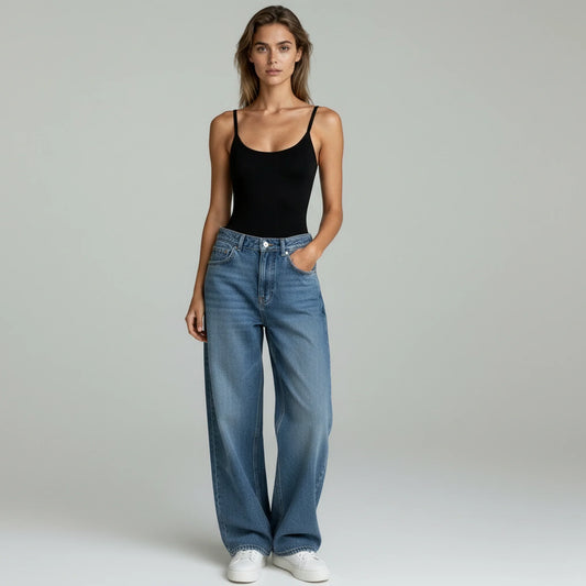 Jeans Baggy Brede Ben Høj Talje Komfortable Dame Hverdag Casual Stil – Elina