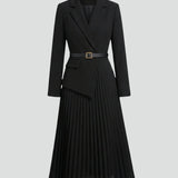 Robe blazer femme midi plissée avec ceinture