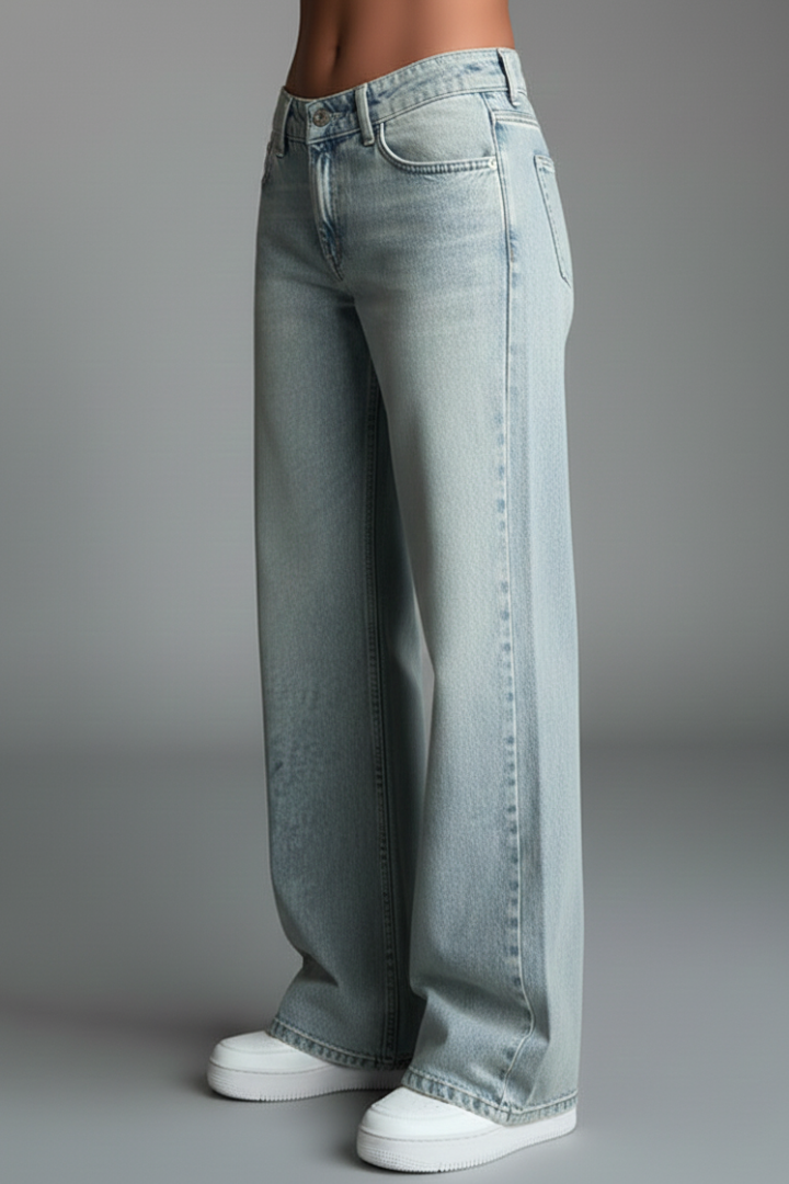 Heather Løse Jeans – Bredbenede Denim med Snøre Talje