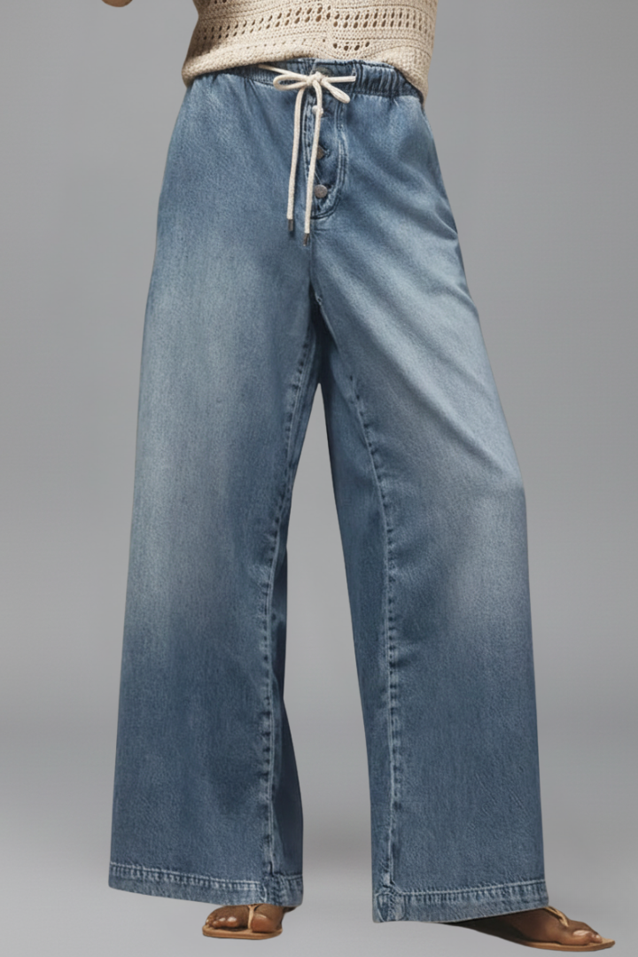 Lauren Løse Jeans – Bredbenede Denim med Træksnor Talje