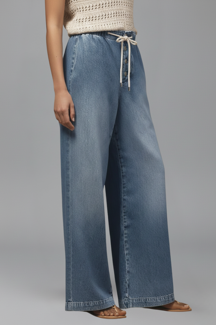 Lauren Løse Jeans – Bredbenede Denim med Træksnor Talje