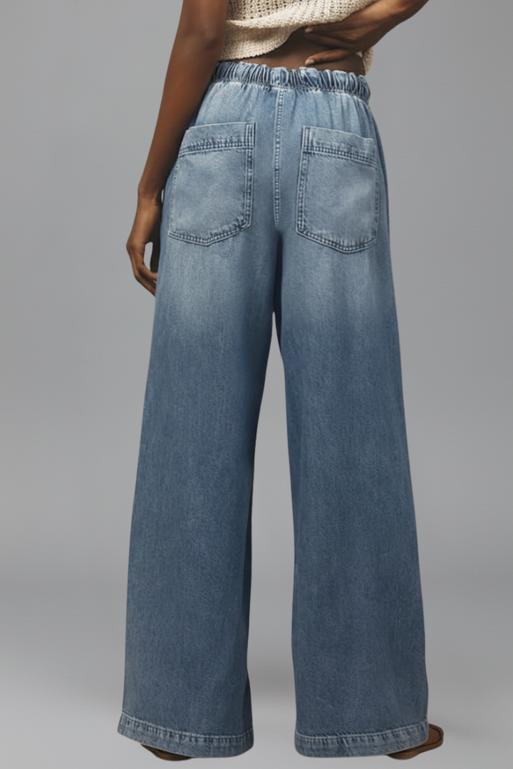 Lauren Løse Jeans – Bredbenede Denim med Træksnor Talje
