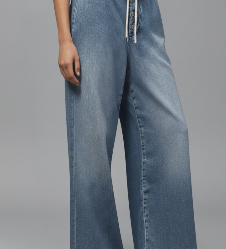 Lauren Løse Jeans – Bredbenede Denim med Træksnor Talje