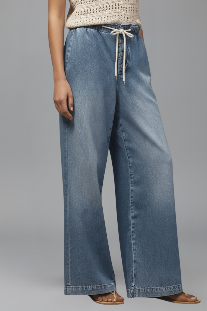 Lauren Løse Jeans – Bredbenede Denim med Træksnor Talje