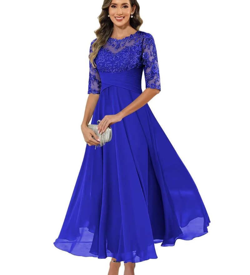 Olanthe | Elegant aftenkjole med blonde og chiffon