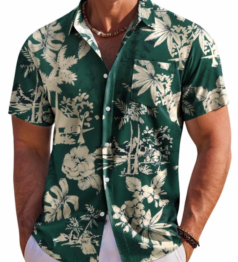 Jake | Herre Hawaii Skjorte med Tropisk Blomsterprint