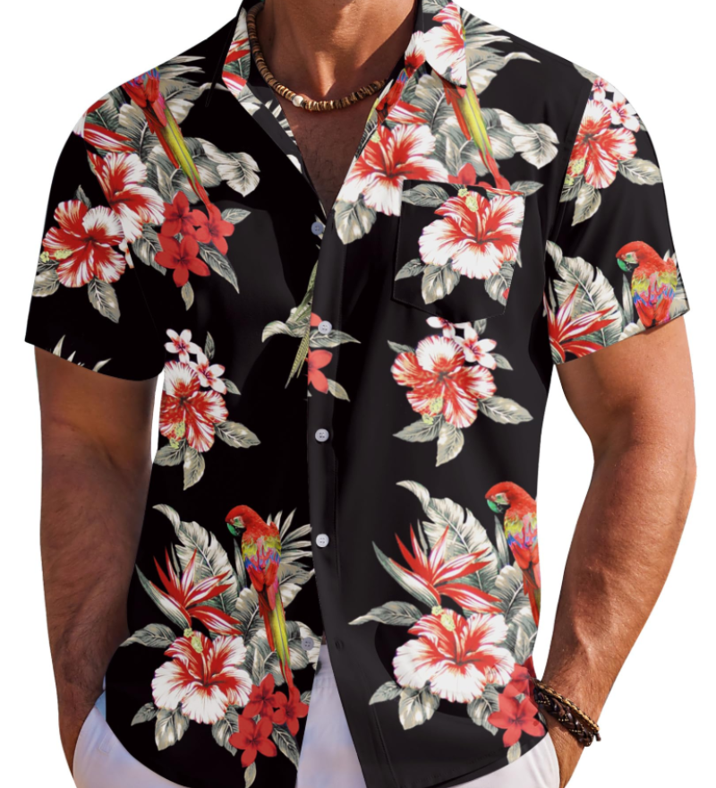 Jake | Herre Hawaii Skjorte med Tropisk Blomsterprint