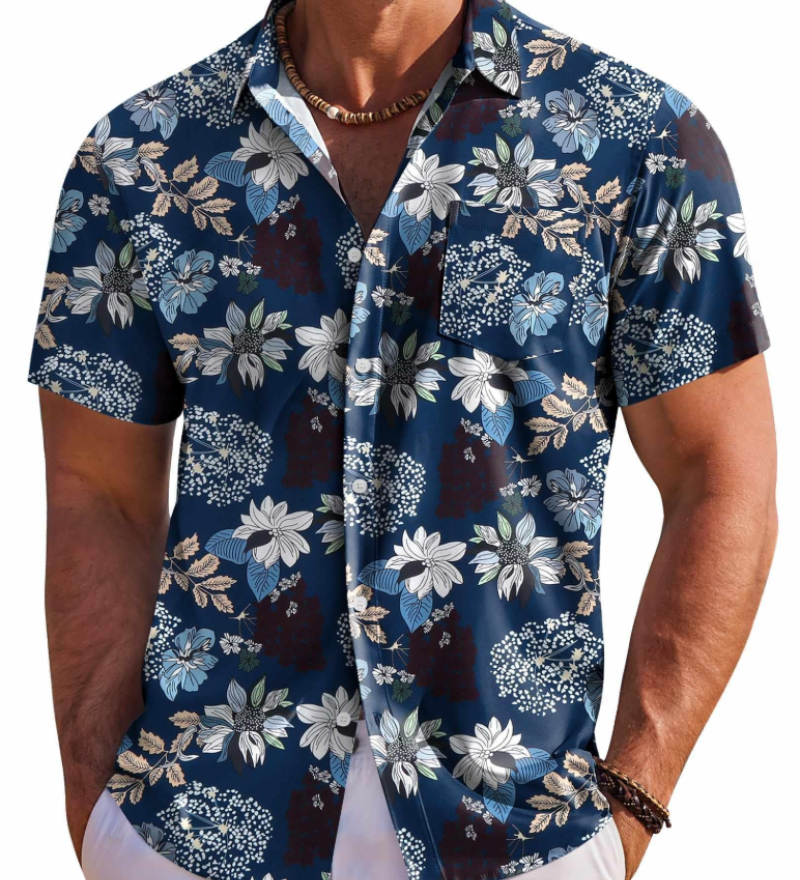 Jake | Herre Hawaii Skjorte med Tropisk Blomsterprint