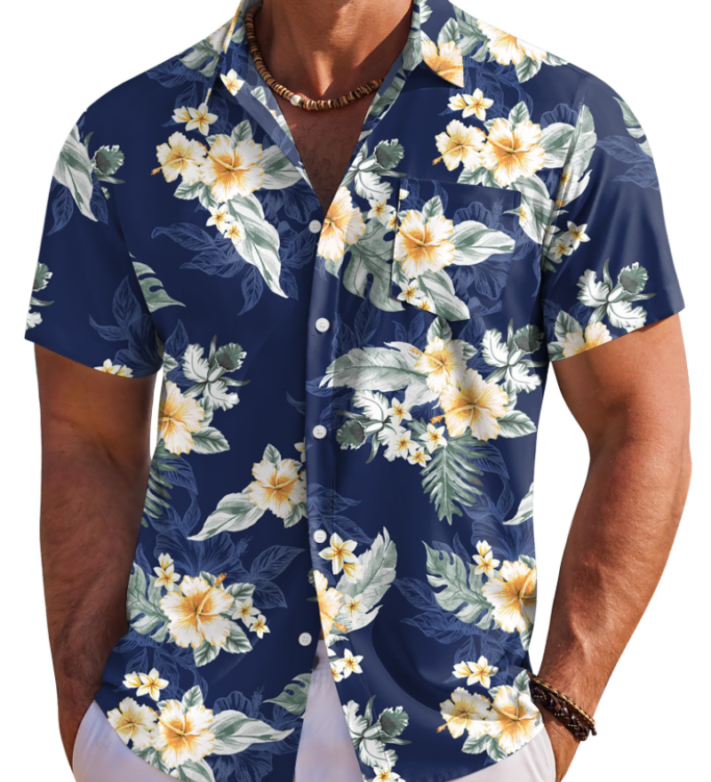 Jake | Herre Hawaii Skjorte med Tropisk Blomsterprint
