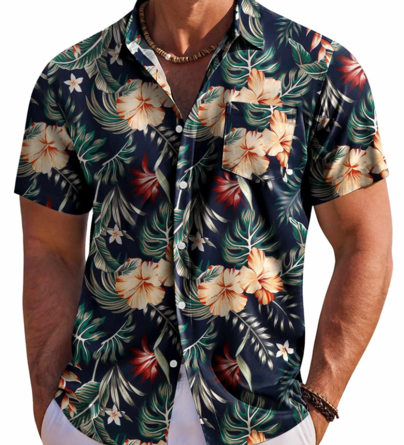 Jake | Herre Hawaii Skjorte med Tropisk Blomsterprint