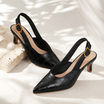 Dame slingback hæle med spids tå, præget krokodillemønster og spænde