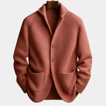 Herrecardigan med ribstruktur, sjalskrave, knapper og frontlommer