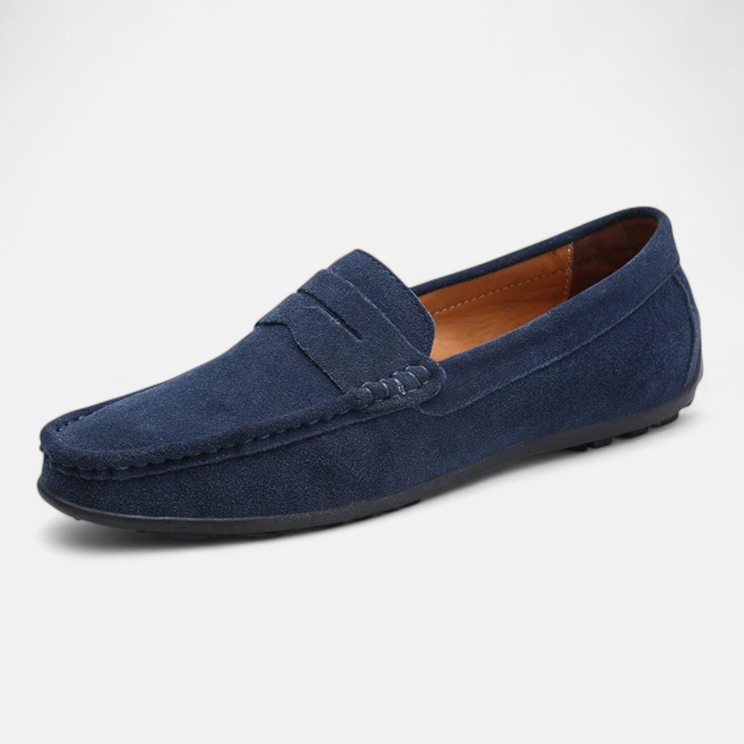 Herre loafers med moccasinsøm, vristrem og flad sort sål