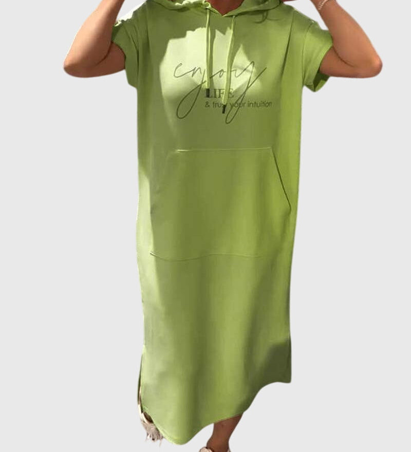 Robe midi femme à capuche et poche kangourou