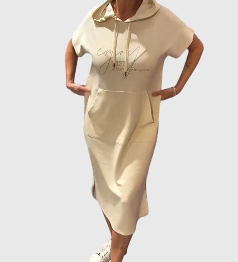 Robe midi femme à capuche et poche kangourou