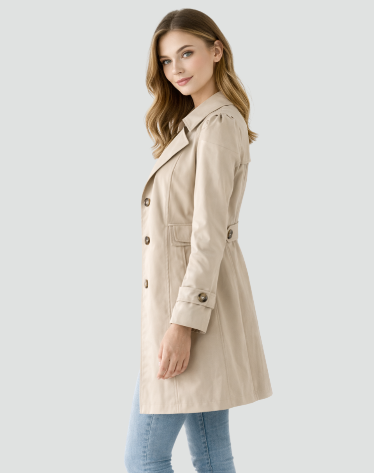 Dame trenchcoat med reverskrave, knapper og lange ærmer