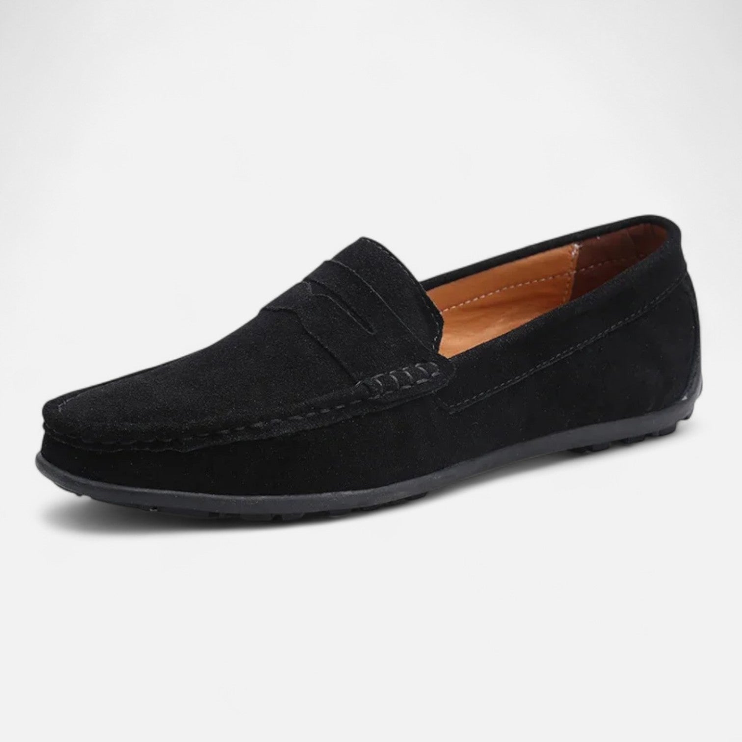 Herre loafers med moccasinsøm, vristrem og flad sort sål