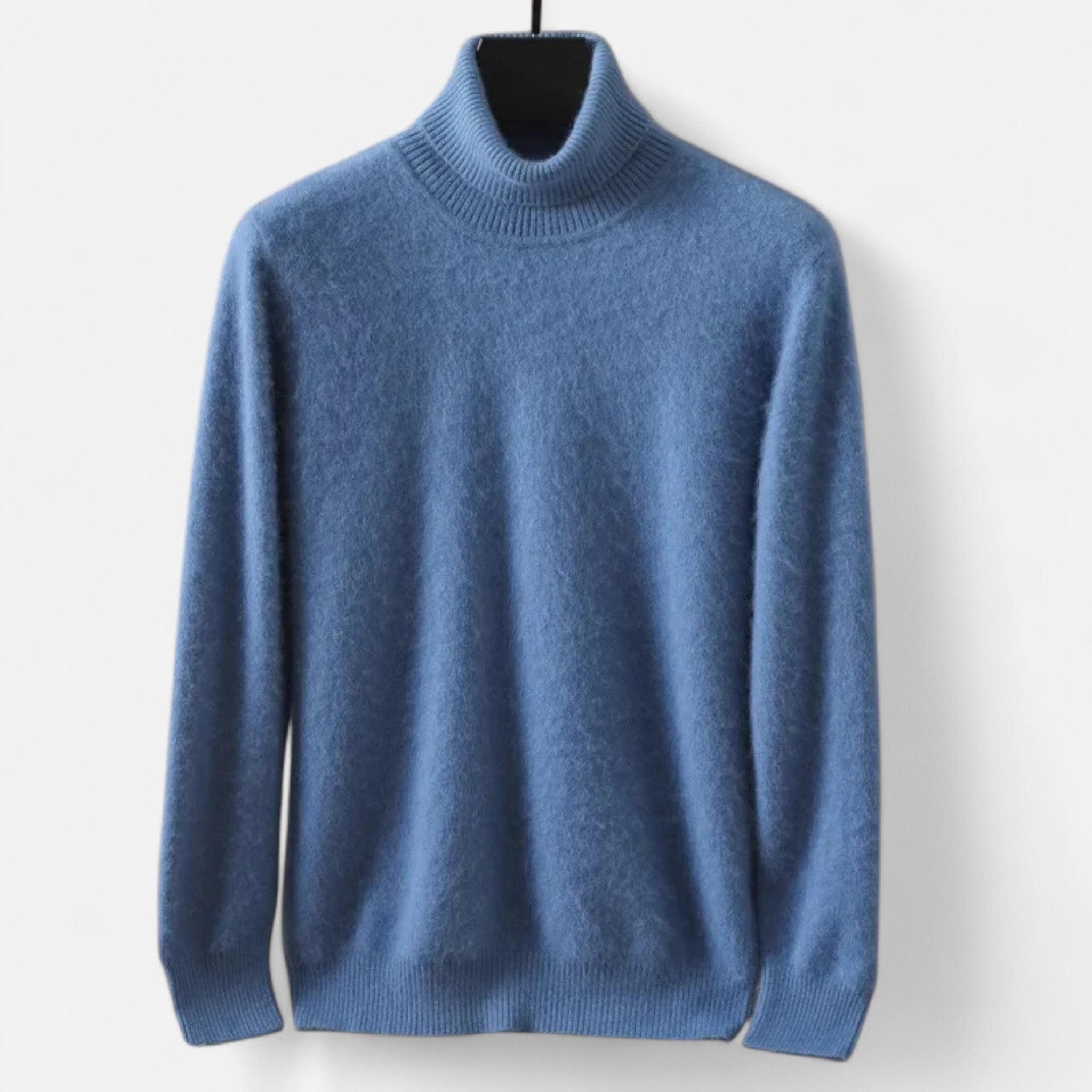 Herresweater med høj rullekrave, lange ærmer og ribkanter