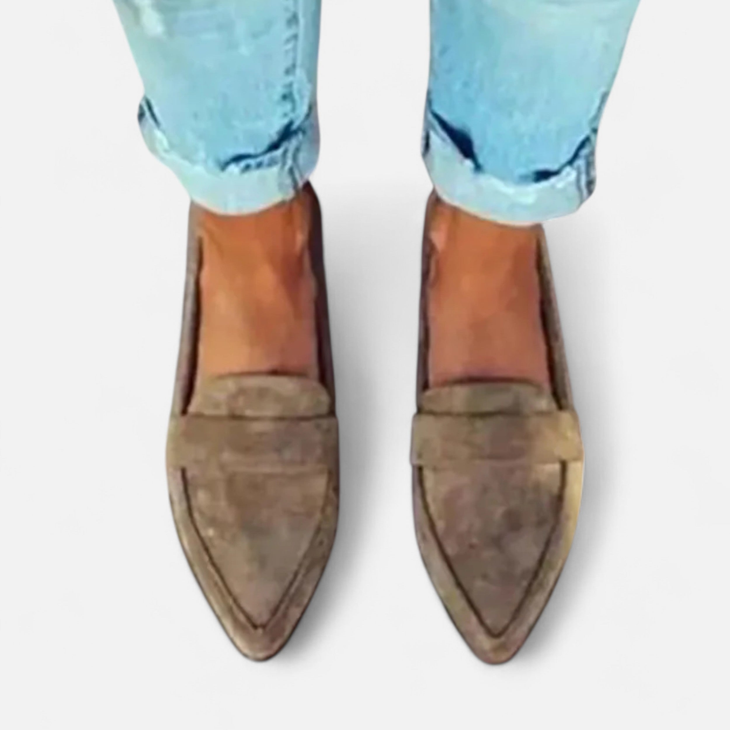 Dame loafers med spids tå, lav hæl og rem over vristen
