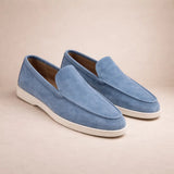 Herre loafers med mokkasinsøm, slip-on design og flad hvid sål