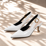 Dame slingback hæle med spids tå, præget krokodillemønster og spænde