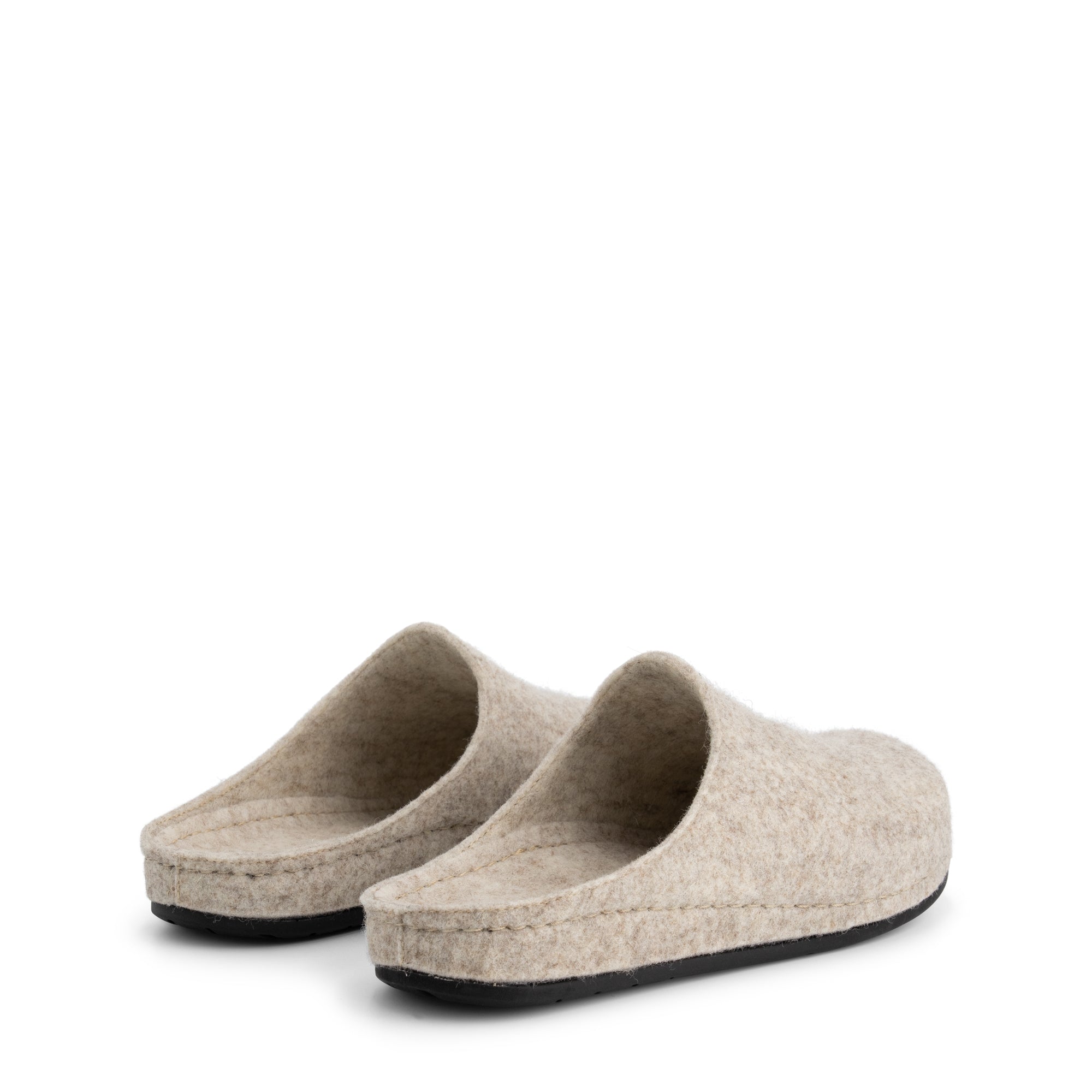 Beige unisex hjemmesko med åben hæl og sort flad sål