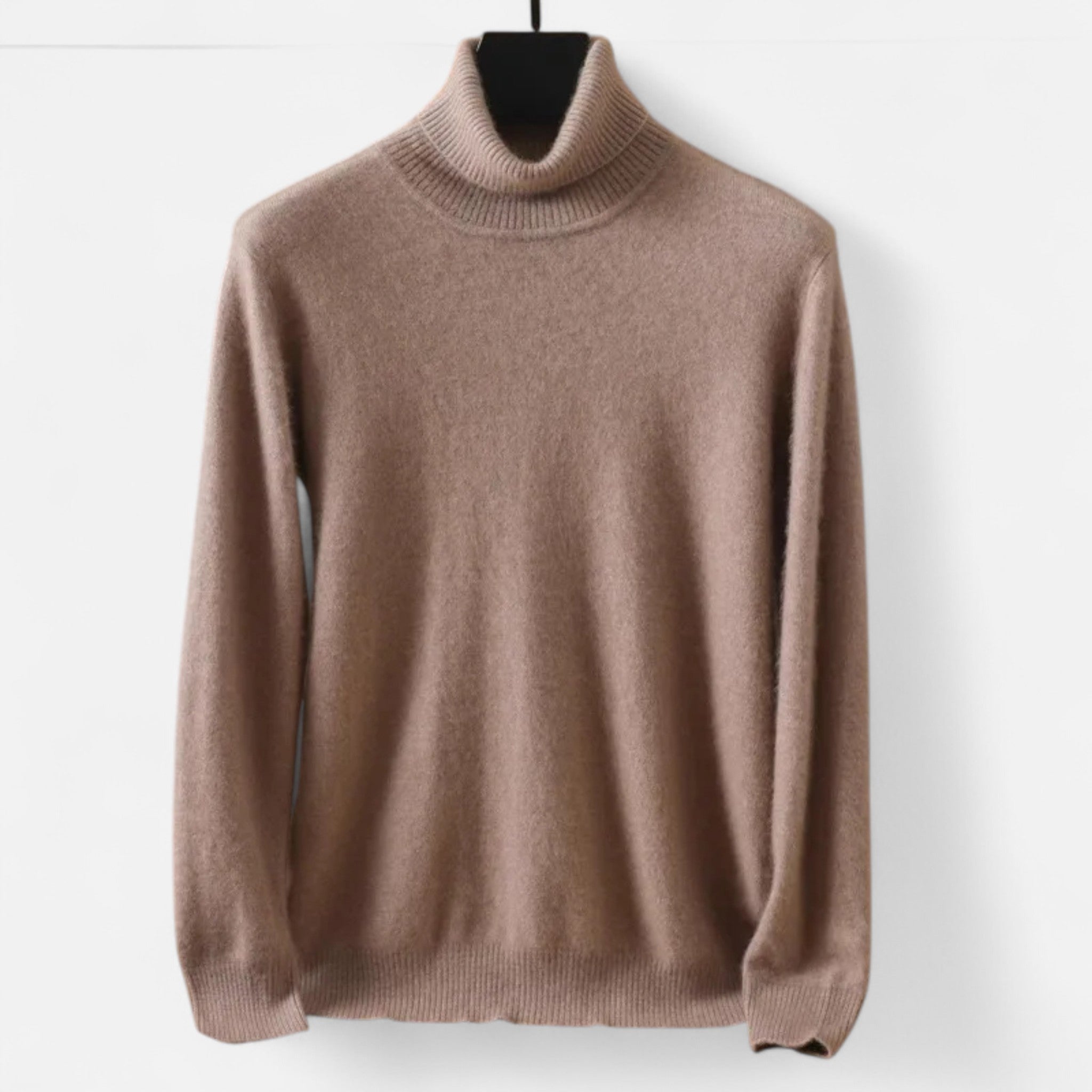 Herresweater med høj rullekrave, lange ærmer og ribkanter