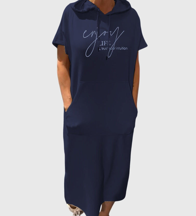 Robe midi femme à capuche et poche kangourou