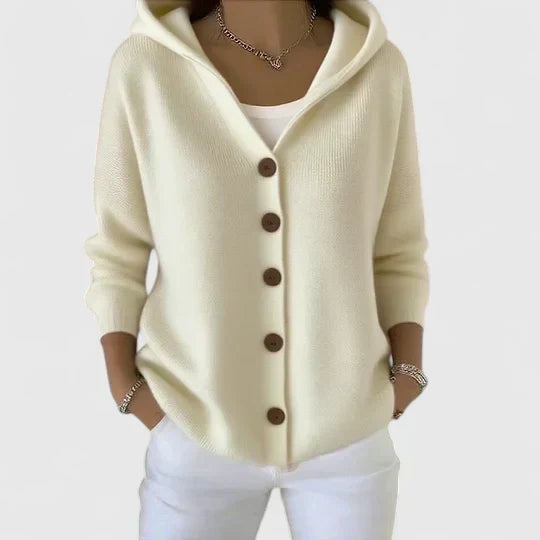 Cardigan femme à capuche, boutonnage et manches longues