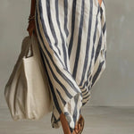 Stribet oversized maxi skjortekjole med lange ærmer