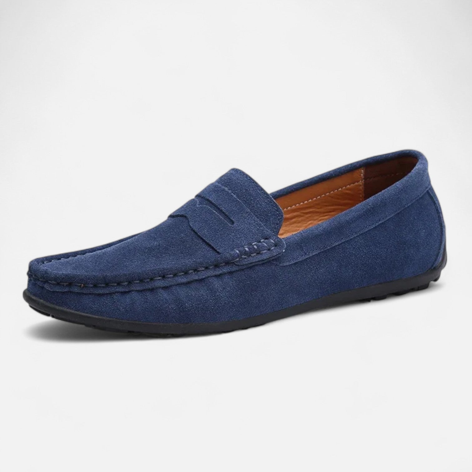 Herre loafers med moccasinsøm, vristrem og flad sort sål
