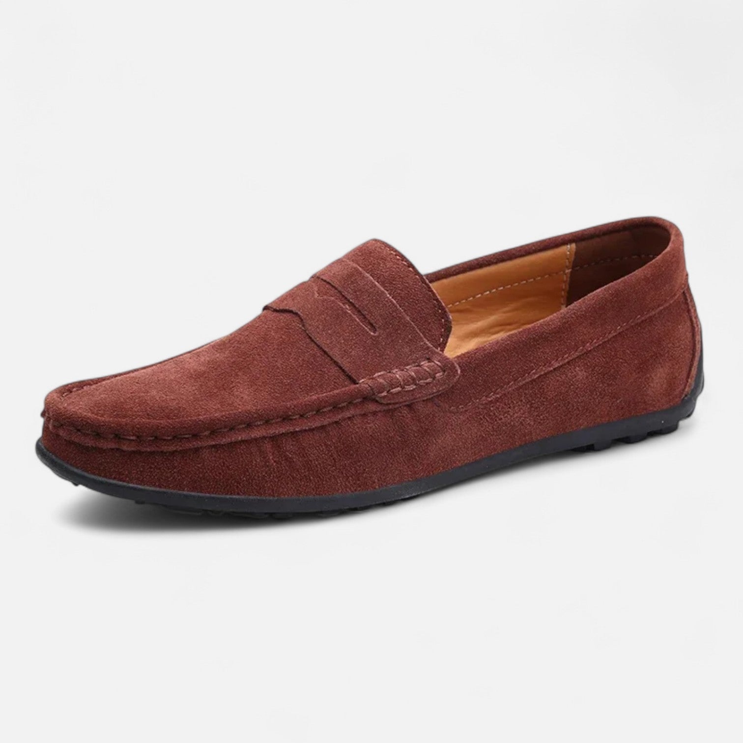 Herre loafers med moccasinsøm, vristrem og flad sort sål